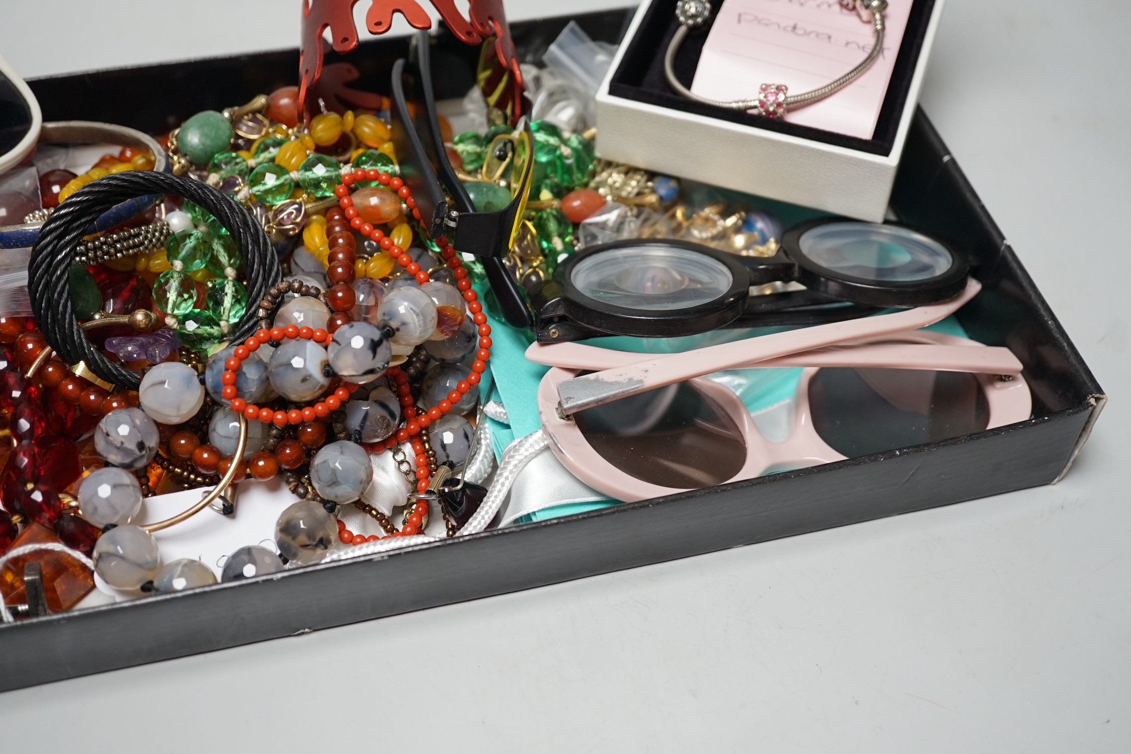 A pair of modern Alfred Dunhill novelty silver cufflinks, modelled as cigarette lighters and a quantity of other silver and mainly costume jewellery.